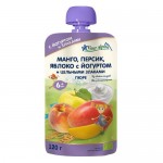 Пюре детское Fleur Alpine Манго, персик, яблоко с йогуртом и цельными злаками, с 6 месяцев, 120г
