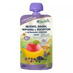 Пюре детское Fleur Alpine Яблоко, банан, черника с йогуртом и цельными злаками, с 6 месяцев, 120г