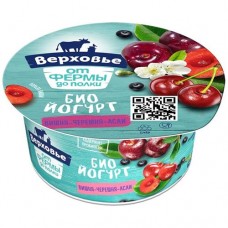 Биойогурт вишня-черешня-асая обогащённый детский 2.9% Верховье, 150г в магазинах Перекресток