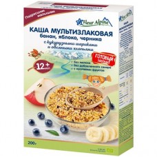 Каша мультизлаковая Fleur Alpine банан-яблоко-черника с кукурузными шариками и овсяными хлопьями с 12 месяцев, 200г в магазинах Перекресток