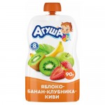 Пюре Агуша яблоко-банан-клубника-киви с 8 месяцев, 90г