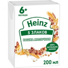 Кашка Heinz 5 злаков молочная с 6 месяцев, 0.2л в магазинах Перекресток