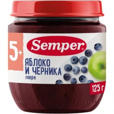 Пюре Semper яблоко-черника с 5 месяцев, 125г в магазинах Перекресток