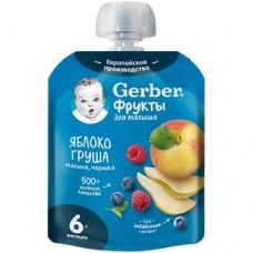 Пюре фруктовое Gerber яблоко-груша-малина-черника с 6 месяцев, 90г в магазинах Перекресток