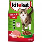 Сухой корм Kitekat полнорационный для взрослых кошек Мясной Пир, 1.9кг