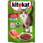 Влажный корм Kitekat для взрослых кошек со вкусом говядины в соусе Сочная говядина, 85г