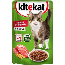 Влажный корм Kitekat для взрослых кошек со вкусом говядины в соусе Сочная говядина, 85г в магазинах Перекресток