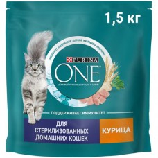 Сухой корм Purina One для стерилизованных домашних кошек с курицей, 1.5кг в магазинах Перекресток
