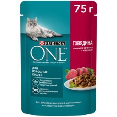 Влажный корм Purina ONE для кошек с говядиной и морковью, 75г в магазинах Перекресток