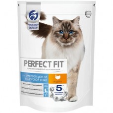 Сухой корм Perfect Fit для кошек для красивой шерсти и здоровой кожи с индейкой, 650г в магазинах Перекресток