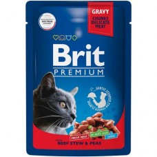 Корм Brit Premium говядина и горошек в соусе для взрослых кошек, 85г в магазинах Перекресток