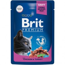 Корм Brit Premium цыплёнок и индейка в соусе для взрослых кошек, 85г в магазинах Перекресток