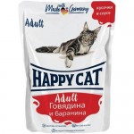 Корм Happy Cat Говядина и баранина кусочки в соусе для кошек, 100г