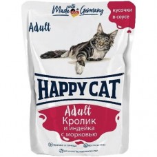 Корм Happy Cat Кролик и индейка с морковью кусочки в соусе для кошек, 100г в магазинах Перекресток