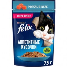 Корм Felix Аппетитные кусочки в желе с форелью для взрослых кошек, 75г в магазинах Перекресток