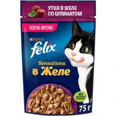 Корм Felix Sensations в желе с уткой и шпинатом для взрослых кошек, 75г в магазинах Перекресток