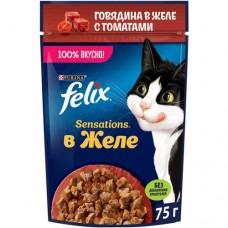 Корм Felix Sensations в соусе с говядиной и томатами для взрослых кошек, 75г в магазинах Перекресток