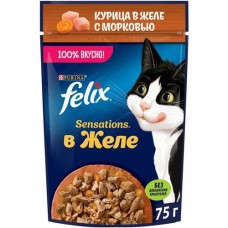 Корм Felix Sensations в желе с курицей и морковью для взрослых кошек, 75г в магазинах Перекресток