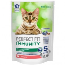 Корм Perfect Fit Иммунитет с говядиной и добавлением семян льна и голубики для кошек, 580г в магазинах Перекресток