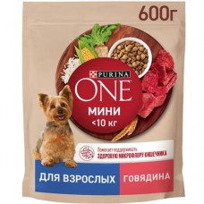 Сухой корм Purina One для собак мелких пород с говядиной и рисом, 600г в магазинах Перекресток