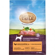 Сухой корм Nature`s Table для взрослых собак всех пород Индейка с овощами, 800г в магазинах Перекресток