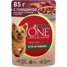 Корм Purina One Мини активная с говядиной-картофелем-морковью для собак, 85г в магазинах Перекресток
