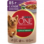 Корм Purina One Мини Активная для собак мелких пород утка-паста-зелёная фасоль в подливе, 85г