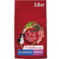 Сухой корм Purina One для собак средних и крупных пород с ягненком и рисом, 3.8кг в магазинах Перекресток