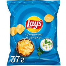 Чипсы картофельные Lays со вкусом сметаны и зелени, 37г в магазинах Перекресток