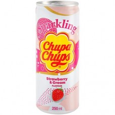 Напиток Chupa Chups клубника со сливками безалкогольный cильногазированный жестяная банка, 250мл в магазинах Перекресток