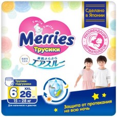 Подгузники-трусики Merries р.XXL 15-28кг, 26шт в магазинах Перекресток