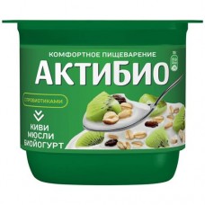 Биойогурт Актибио с киви и мюсли обогащенный бифидобактериями 3%, 130г в магазинах Перекресток