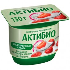 Биойогурт Актибио обогащенный бифидобактериями с клубникой яблоком питахайей 2.9%, 130г в магазинах Перекресток