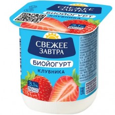 Биойогурт Свежее Завтра с клубникой обогащенный пробиотиками 3.1%, 125г в магазинах Перекресток