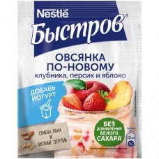 Хлопья овсяные Быстров Овсянка по-новому клубника-персик-яблоко-семена льна-отруби, 35г в магазинах Перекресток