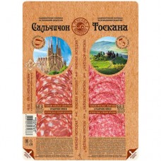 Колбаса сырокопчёная Мясная История Сальчичон-тоскана полусухая в нарезке, 100г в магазинах Перекресток