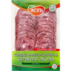 Колбаса Эколь Сервелат Халяль варено-копченая категории А, 150г в магазинах Перекресток