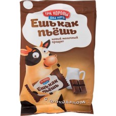 Продукт молочный Три Коровы Два Кота Ешь как пьёшь шоколадный, 50г в магазинах Перекресток