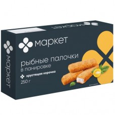 Палочки рыбные из филе минтая в панировке мороженые Маркет, 250г в магазинах Перекресток