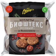 Котлеты Статус Бифштекс Особый из Волоколамска категории Б замороженные, 480г в магазинах Перекресток