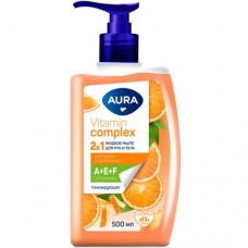 Мыло Aura Vitamin Complex Апельсин и витамины жидкое для рук и тела 2в1, 500мл в магазинах Перекресток