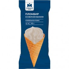 Пломбир со вкусом ванили в вафельном рожке 12% Молочный Знак, 90г в магазинах Перекресток