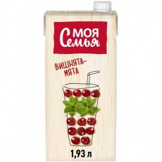 Напиток сокосодержащий Моя Семья Вишнята-Мята из груш, черноплодной рябины и вишни с экстракт мяты, 1.93л в магазинах Перекресток