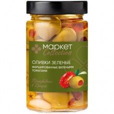 Оливки зелёные фаршированные вялеными томатами Market Collection, 290г в магазинах Перекресток