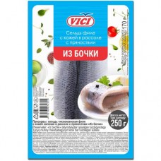 Сельдь Vici из бочки филе с кожей в рассоле с пряностями, 250г в магазинах Перекресток