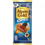 Шоколад молочный Alpen Gold Орео со вкусом ванили и кусочками печенья, 90г