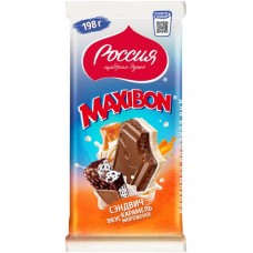 Шоколад Россия - Щедрая Душа Maxibon Сэндвич молочный и белый шоколад с двухслойной начинкой с печеньем, со вкусом карамели и мороженого, 198г в магазинах Перекресток