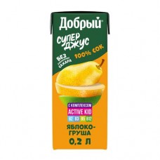 Сок Добрый из яблок и груш обогащённый витаминным комплексом Active kid, 200мл в магазинах Перекресток