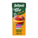 Сок Добрый из яблок и персиков обогащённый витаминным комплексом Active kid, 200мл