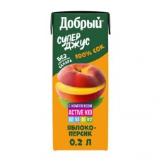 Сок Добрый из яблок и персиков обогащённый витаминным комплексом Active kid, 200мл в магазинах Перекресток